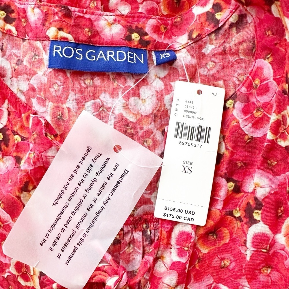 NWT Anthropologie Ro's Garden Seychelles Mini Dress Cover Up XS Pansies Red $155 - Picture 10 of 11